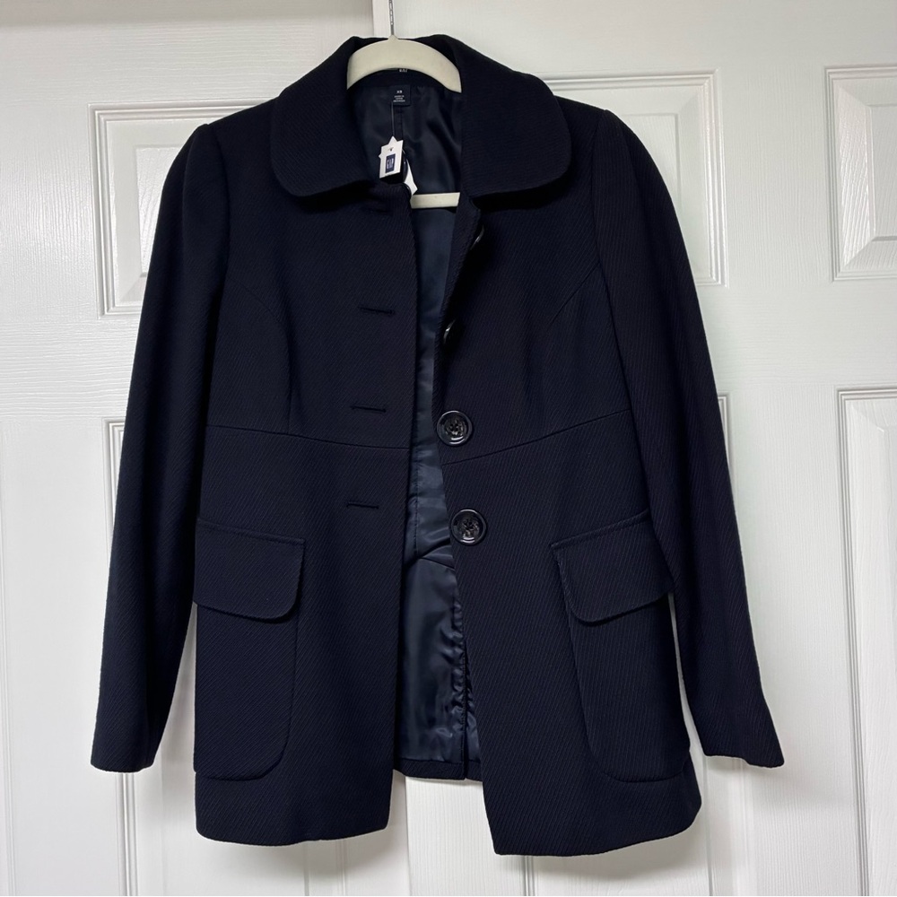 NWT Gap Navy retro look fitted pea coat/ jacket Size XS